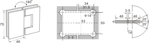 Fije el panel de vidrio desplazado a la pared Bisagra de ducha de puerta de vidrio de 90&deg; con cubierta