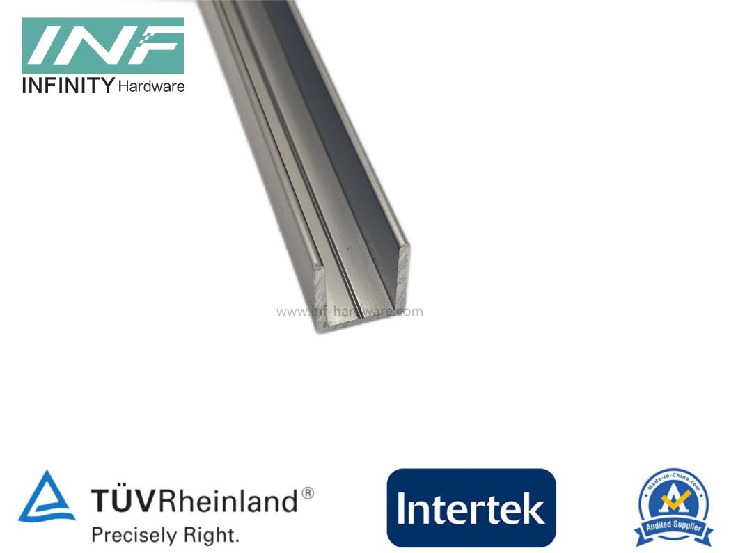 Canal en U de aluminio apto para vidrio de 8-10 mm