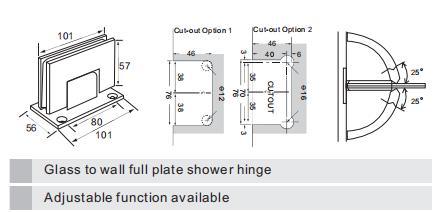 Bisagra de ducha de puerta de placa completa de vidrio a pared de esquina recta de alta resistencia con pasador de pivote reversible de 85 y 90 grados y pivote ajustable fuera de &aacute;ngulo