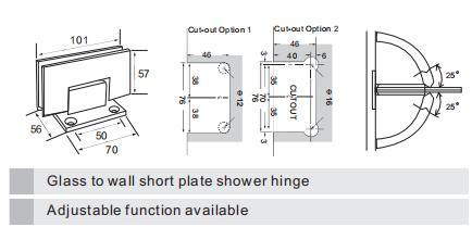 Bisagra de ducha para puerta de placa corta de vidrio a pared de esquina recta de alta resistencia con pasador de pivote de 85 y pasador de pivote ajustable fuera de &aacute;ngulo est&aacute;n disponibles Brd.Bron