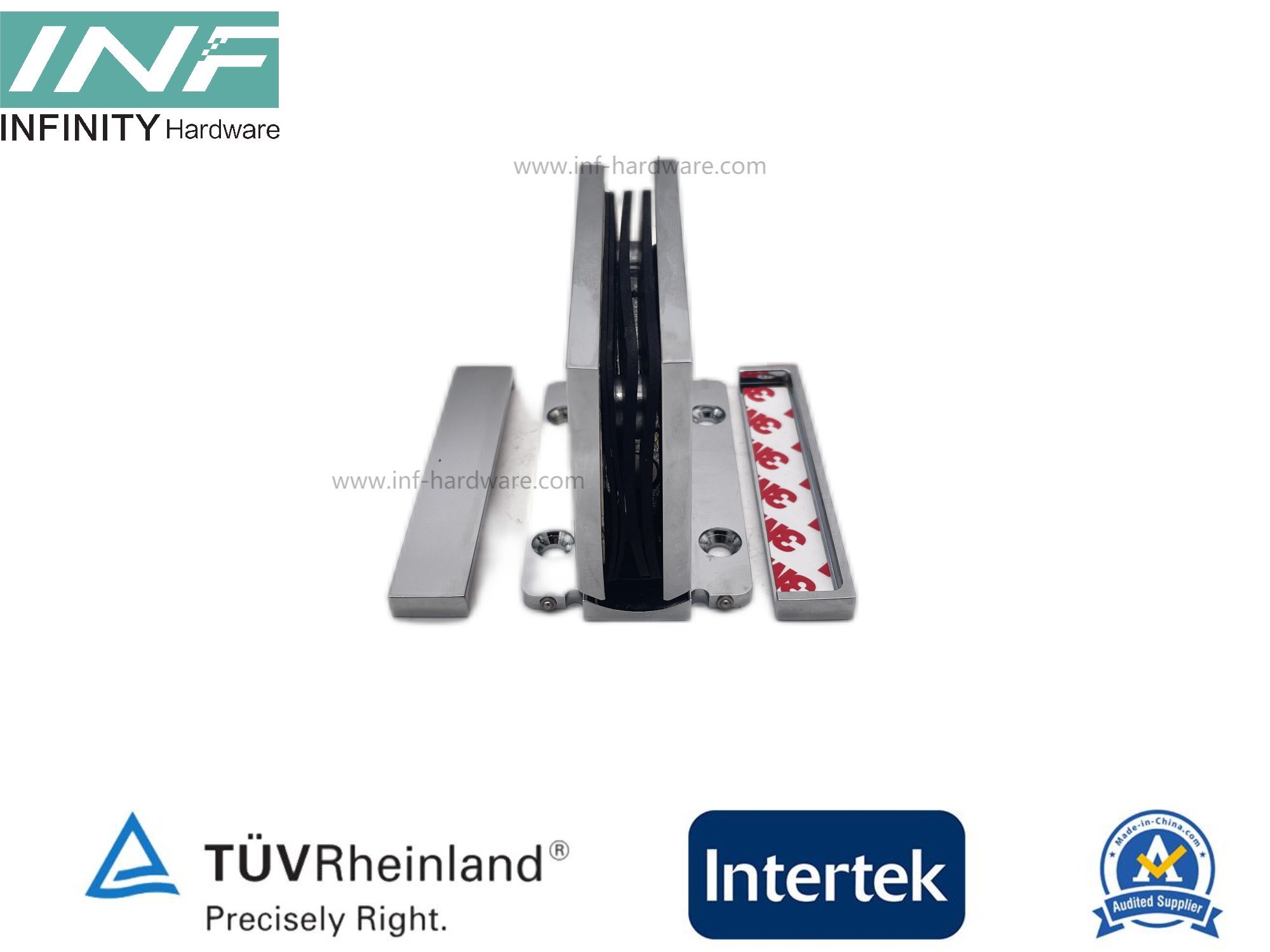 Glass to Wall Full Plate Square Corner Glass Door Shower Hinge with Adjustable Pin Function and with Cover All The Screw Unvisiable Chrome Finished