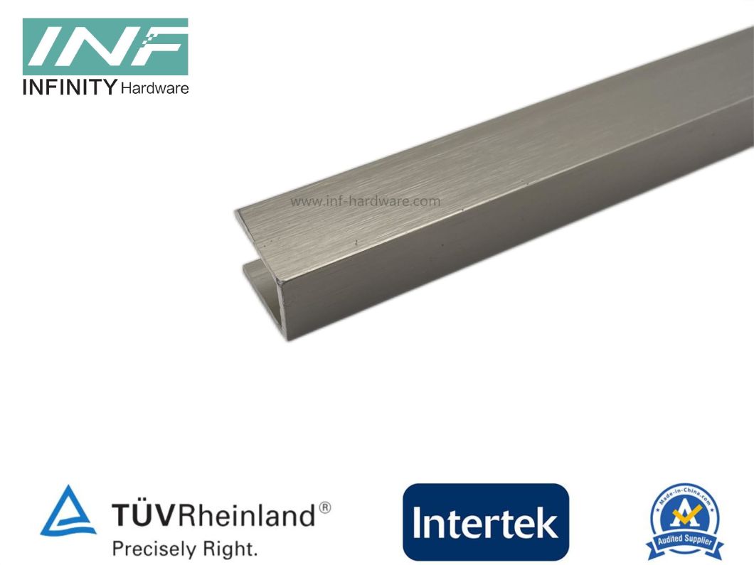 Canal en U de aluminio apto para vidrio de 8-10 mm