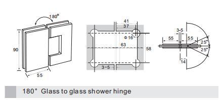 Bisagra de ducha para puerta de vidrio de 180&deg;, esquina recta de vidrio a vidrio, con funci&oacute;n ajustable de pasador de 85&deg; y 90&deg;, acabado cromado