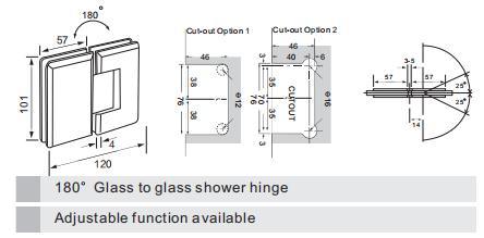 Bisagra de ducha de puerta de 180&deg; de vidrio a vidrio con borde biselado de alta resistencia y accesorios de vidrio con pasador de pivote reversible de 85 y pasador de pivote ajustable fuera de &aacute;ngulo est&aacute;n disponibles