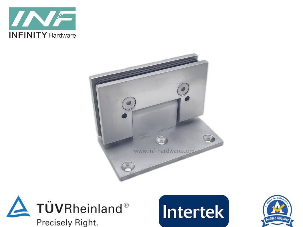 Accesorio de vidrio de esquina recta resistente para pared con placa de montaje en pared desplazada, bisagra para puerta de ducha con pasador de pivote reversible de 85 y 90 grados y &aacute;ngulo fuera de &aacute;ngulo