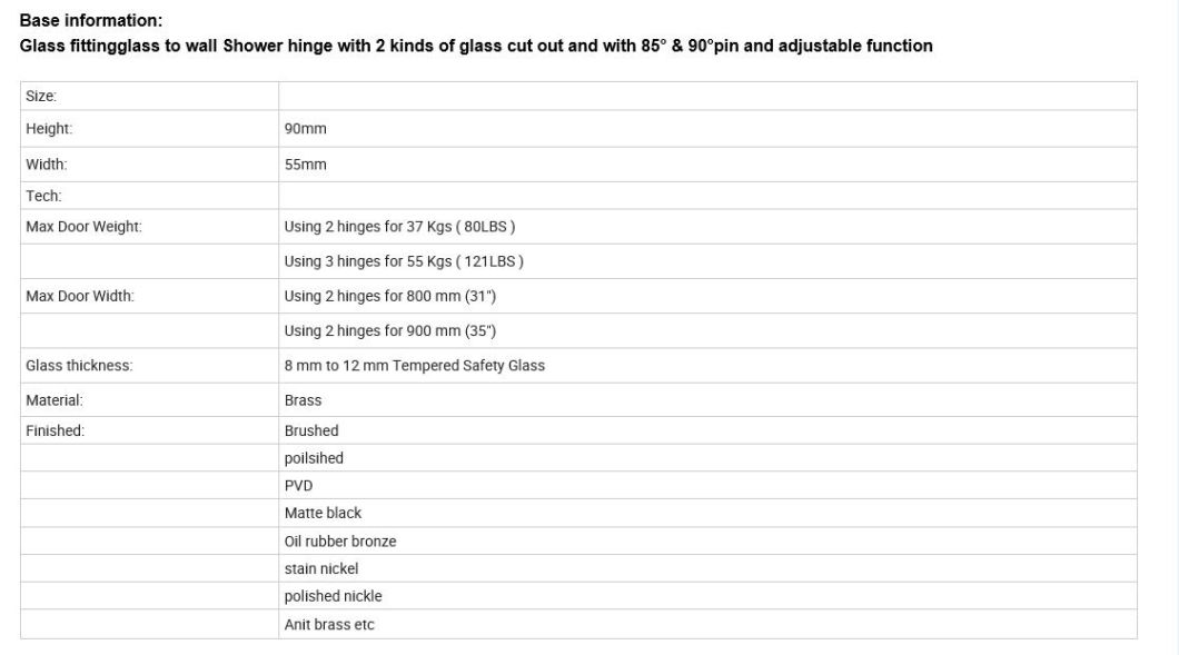 Bisagra de ducha de placa completa de vidrio a pared disponible con funci&oacute;n ajustable